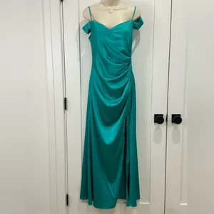 Hello Molly Luxury Affair Satin Maxi Dress Off Shoulder Green 8 Prom Wedding thumbnail 5