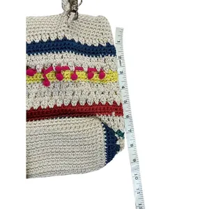 The Sak Crocheted Shoulder Bag‎ Medium Handbag Stripes with pink pom pom row thumbnail 6