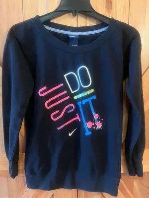 NIKE JUST DO IT Sweatshirt VINTAGE Women’s XS Black Day Glow Logo RARE (1154) thumbnail 1