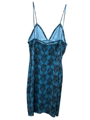 Free People Say it Twice Blue Velvet Slip Dress with Black Damask Print thumbnail 3