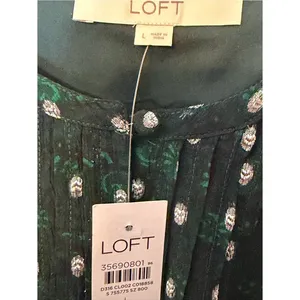 LOFT Metallic Green Pintuck Dress Size Large NWT thumbnail 3