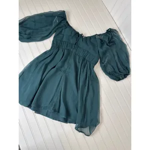 NWT Lulus Vivacious Arrival Emerald Chiffon Balloon Sleeve Mini Dress Size L thumbnail 5