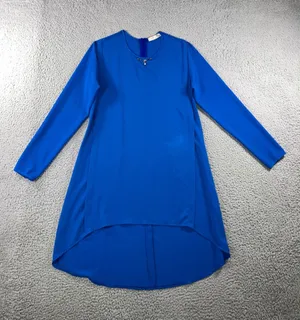 Tunic‎ Dress 10-12 Cobalt Blue Embellished Lagenlook Layering Long Sleeve Modest thumbnail 1