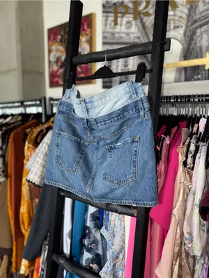 FRAME Sample Double Waist Denim Mini Skirt Blue Womens Oversized 26 100% Cotton thumbnail 5
