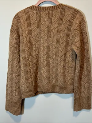 J. Crew Cable Knit Sweater With Buttons in Supersoft Yarn Brown Relaxed‎ Fit XS thumbnail 10