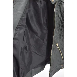 Coffee shop Womens Black Quilted Moto Jacket Studded Shoulder Zip‎ Up thumbnail 10