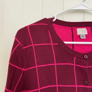 EUC | A New Day women’s maroon pink checkered‎ plaid button cardigan sweater XL thumbnail 2