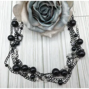 Ethel & Myrtle Black Chain Beaded Multi Strand Necklace 27" Whimsigoth Witchy thumbnail 2