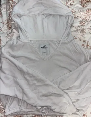 Hollister White Cropped Hoodie thumbnail 1