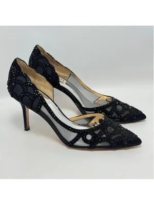 Badgley Mischka Ginny D’Orsay Black Embellished Mesh Pointed Toe Heels Size 9 thumbnail 11