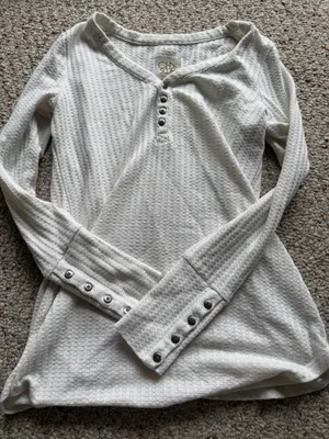 White Henley Long Sleeve Gray thumbnail 1