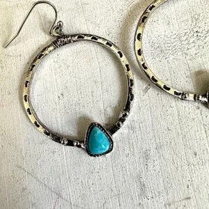 Silver/turquoise tone circle earrings thumbnail 6