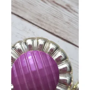 Vintage Clip On Earrings Large Statement Unusual Purple & Light Gold Tone 1.75" thumbnail 8