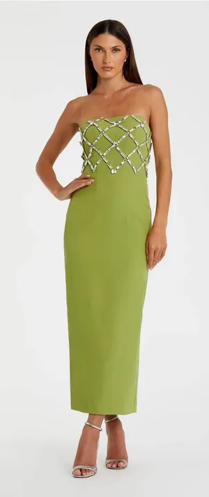 Mac Duggal 21064 Green Strapless Crystal Embellished Midi Dress sz 6 thumbnail 1
