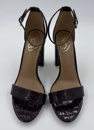 Sam Edelman Womens Yaro Sandal 10.5 Eggplant Leather Chunky Heel Ankle Strap thumbnail 1