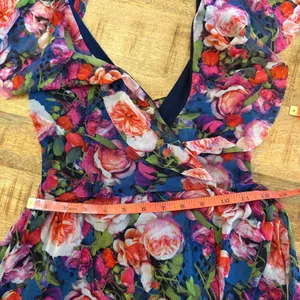 Fuzzi Floral Mesh Halter‎ Maxi Dress XS Romantic Ruffle Wedding Guest Italy $650 thumbnail 10