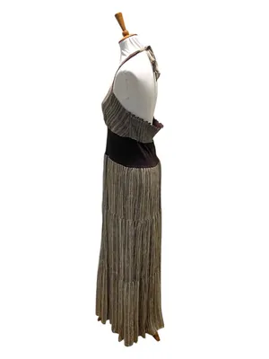 Jonathan Martin Y2K Silk Halter Striped Maxi Dress Beige Size 16 Coastal Beach thumbnail 11