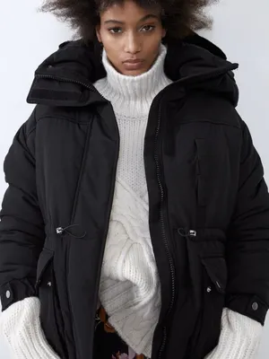 Black Zara hooded puffer jacket Size XS thumbnail 4