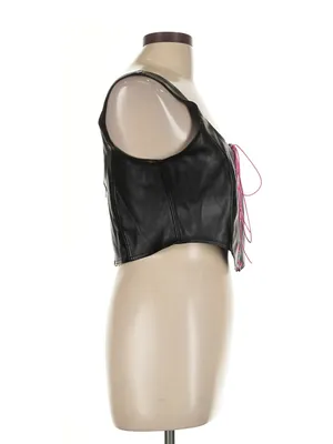 Blackmilk Black Faux Leather Corset Crop Top with Pink Lace-Up thumbnail 3