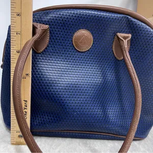 Vintage Liz Claiborne Blue textured handBag leather trim 80’s tote thumbnail 5