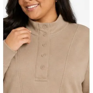 Time and Tru Womens Pullover Sweatshirt Size XL Champagne Mock Neck Button Top thumbnail 8