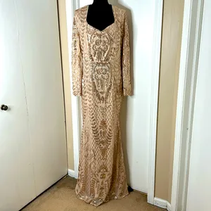 Formal sequence Dress v square Neck long Sleeve Mermaid Evening Gown Size 1X. thumbnail 5