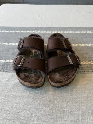 Birkenstock Arizona Shearling Sandals Brown Mocha Suede Size 38 thumbnail 5