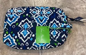 Vera Bradley Navy and Emerald Patterned Cosmetic Bag thumbnail 1
