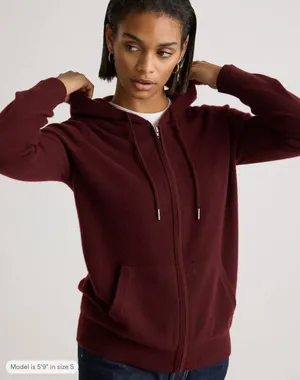 Quince Mongolian Cashmere Full Zip Hoodie Sweater Rich Burgundy Womens XS NWT thumbnail 1