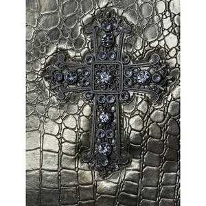 Montana West Bible Bag Gold Faux Diamonds Cross Spiritual Faith Church Study Zip thumbnail 2