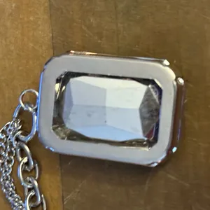 Silver tone chunky Smokey quartz pendant necklace thumbnail 4