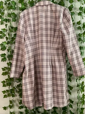 Women’s Pink Plaid Long Sleeve Collared Button Down Blazer Dress Vintage thumbnail 3