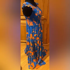 Anthropologie Abel The Label Charlie Floral Tiered Maxi Dress Blue Orange Small‎ thumbnail 11