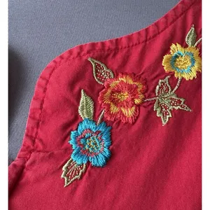 Vtg Go Softly Patio Dress XL Red Embroidered Muumuu Hippie Chic Boho Oriental thumbnail 7