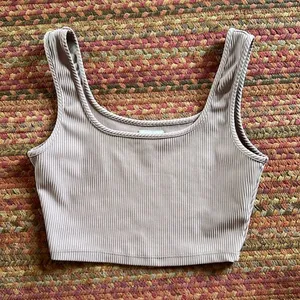 CROP RIBBED DUSTY LAVENDER PURPLE TOP thumbnail 1