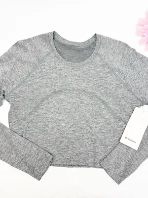 Lululemon Swiftly Tech Cropped Long-Sleeve Shirt 2.0 Slate Grey/White Top thumbnail 2