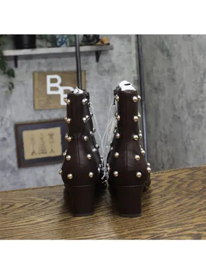NWT A New Day Wide Width Tigris Low-Shaft Studded Heeled Booties Dark Brown 7.5W thumbnail 5