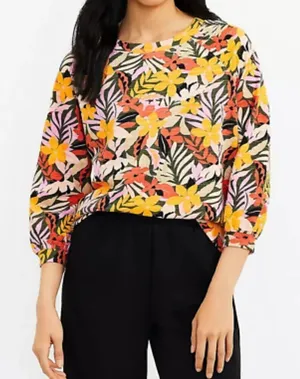 Loft Floral Tropical Floral 3/4 Balloon Sleeve Cotton Sweatshirt Women’s Medium thumbnail 1