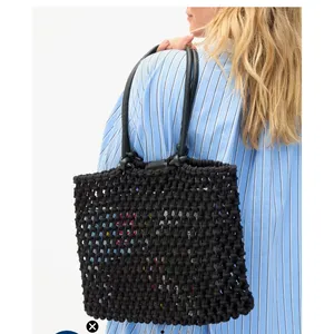 Clare V Black Sandy Tote Bag Cotton Rope Macrame Leather Handles NWT thumbnail 12