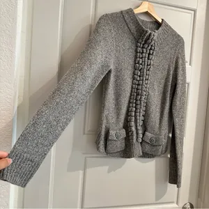Anthropologie Moth Floating Sparks‎ Ruffle Front Wool Knit Cardigan Sweater M thumbnail 2