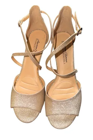American Glamour Badgley Mischka Gold Glitter Wedge Sandals Peep Toe Heels 7 thumbnail 1