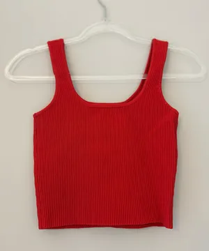 Cropped Red Ribbed Tank Top thumbnail 3