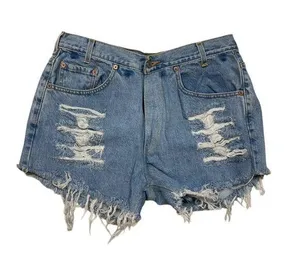 Levi's Levi Strauss Denim Shorts Size 33 Womens Distressed Festival Shorty Raw Hem thumbnail 1