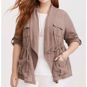 Torrid Light Weight Drape Front Anorak Jacket Womens Soft Beige Size 0 Large thumbnail 1
