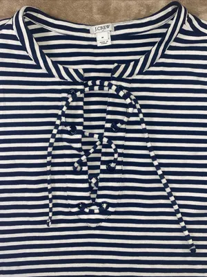 J. Crew Navy and White Striped Lace-Up Knit Dress thumbnail 3