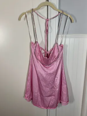 For love & lemons Elora satin Mini Dress in Pink Crystal embellished size medium thumbnail 2