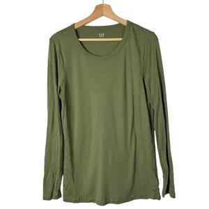 Gap Olive Green Crewneck‎ Favorite T Long Sleeve T-Shirt L thumbnail 2