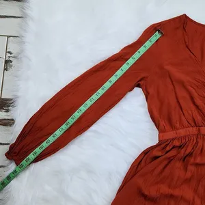 Urban Outfitters Mona Surplice Long Sleeve Romper Sz‎ Medium Rust Orange Viscos thumbnail 7