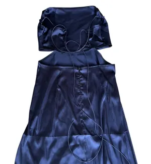Lyaner Navy Blue Satin Midi Dress Cut Out Strappy Sexy Formal Wedding Event thumbnail 7