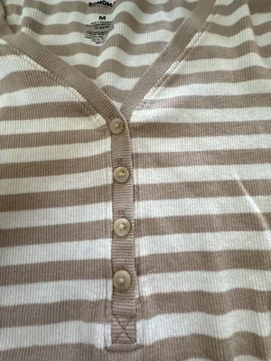 Sonoma Goods For Life Slim Fit Elbow Sleeve Ribbed Henley Top in Tan Stripe thumbnail 3